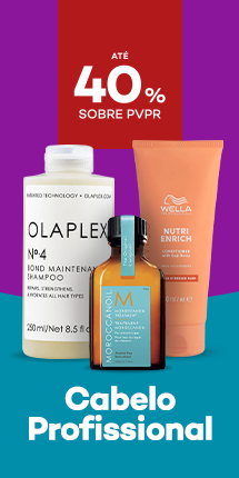 Produtos de cabelo profssional com destaque promocional de at&eacute; 40% sobre pre&ccedil;o de Venda ao P&uacute;blico Recomendado